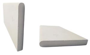 Original white limestone bullnose pool coping showing two complete edge views