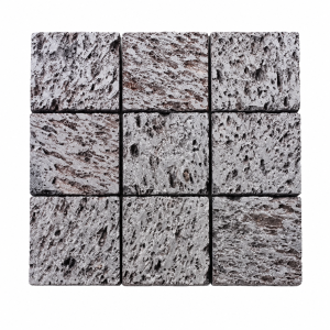 Grey volcanic cobblestones arranged in a straight three-by-three grid on white