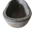 Grey marble bathtub with textured exterior and polished interior, complete angled view