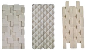 Original limestone wall cladding samples with block, geometric and rounded relief patterns