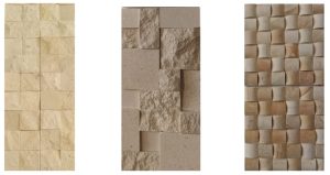 Original warm-toned limestone cladding samples with three complete relief patterns