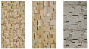 Original limestone cladding samples showing three natural relief patterns