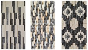Original contrasting dark and cream limestone cladding patterns, three complete samples