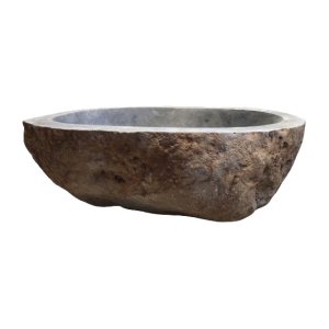 Complete river stone bathtub, natural exterior and polished oval interior