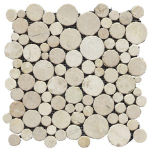 Ivory Halo — Circular Sliced Pebble Mosaic