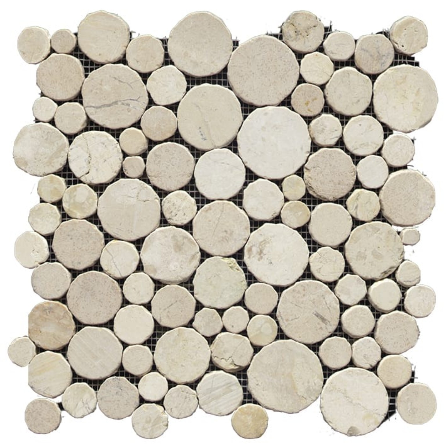 Ivory Halo — Circular Sliced Pebble Mosaic