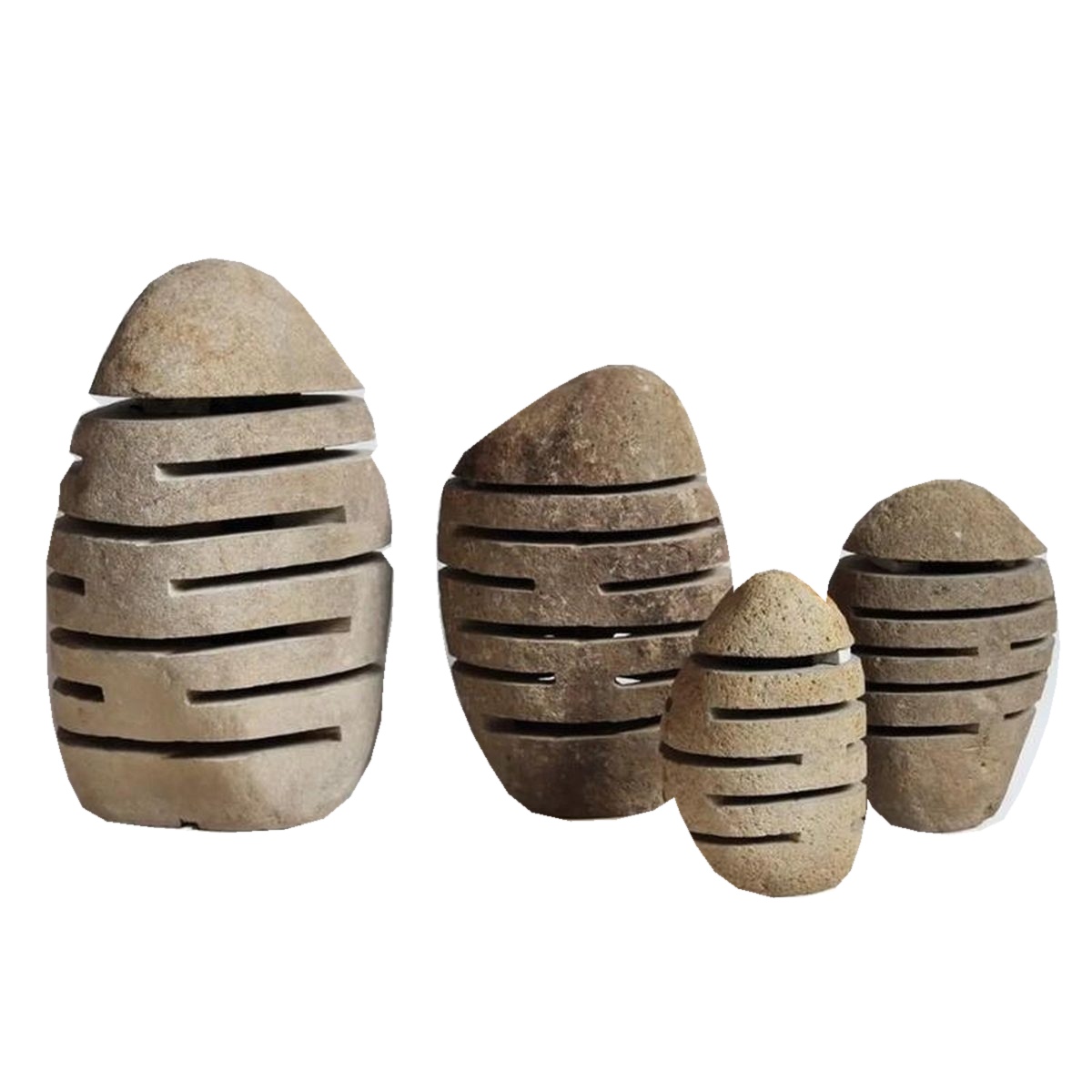 Original river stone garden lamps on a clean white background