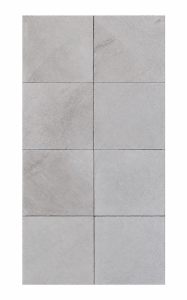 Grey limestone tiles LS-TL-007 straightened upright on white background