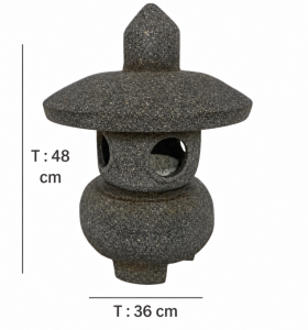 Lava stone round Japanese-style lantern LV-GL-001 with 48 cm height and 36 cm width labels