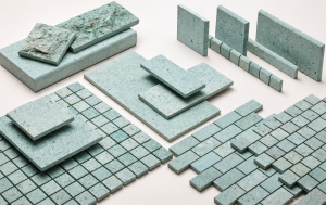 Green Sukabumi stone tiles, mosaics and coping samples