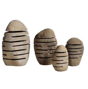 River Stone Rounded Garden Lamp size options RS-GL-005 — four original stone lamps on white